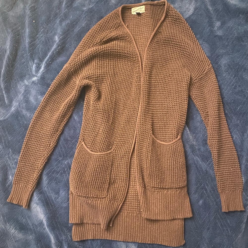 Chocolate brown waffle knit cardigan